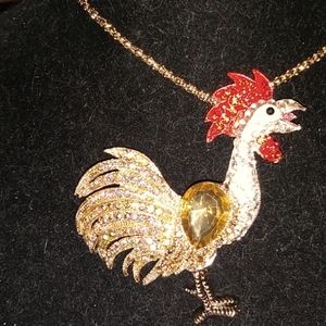 Crystal Covered Rooster Pendant Necklace